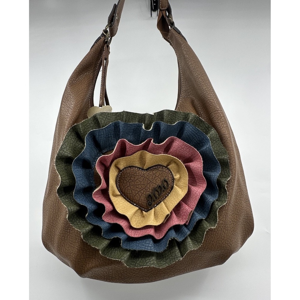 XOXO Vintage Brown Hobo Style Handbag Heart 80's 90's Y2K Shoulder Bag